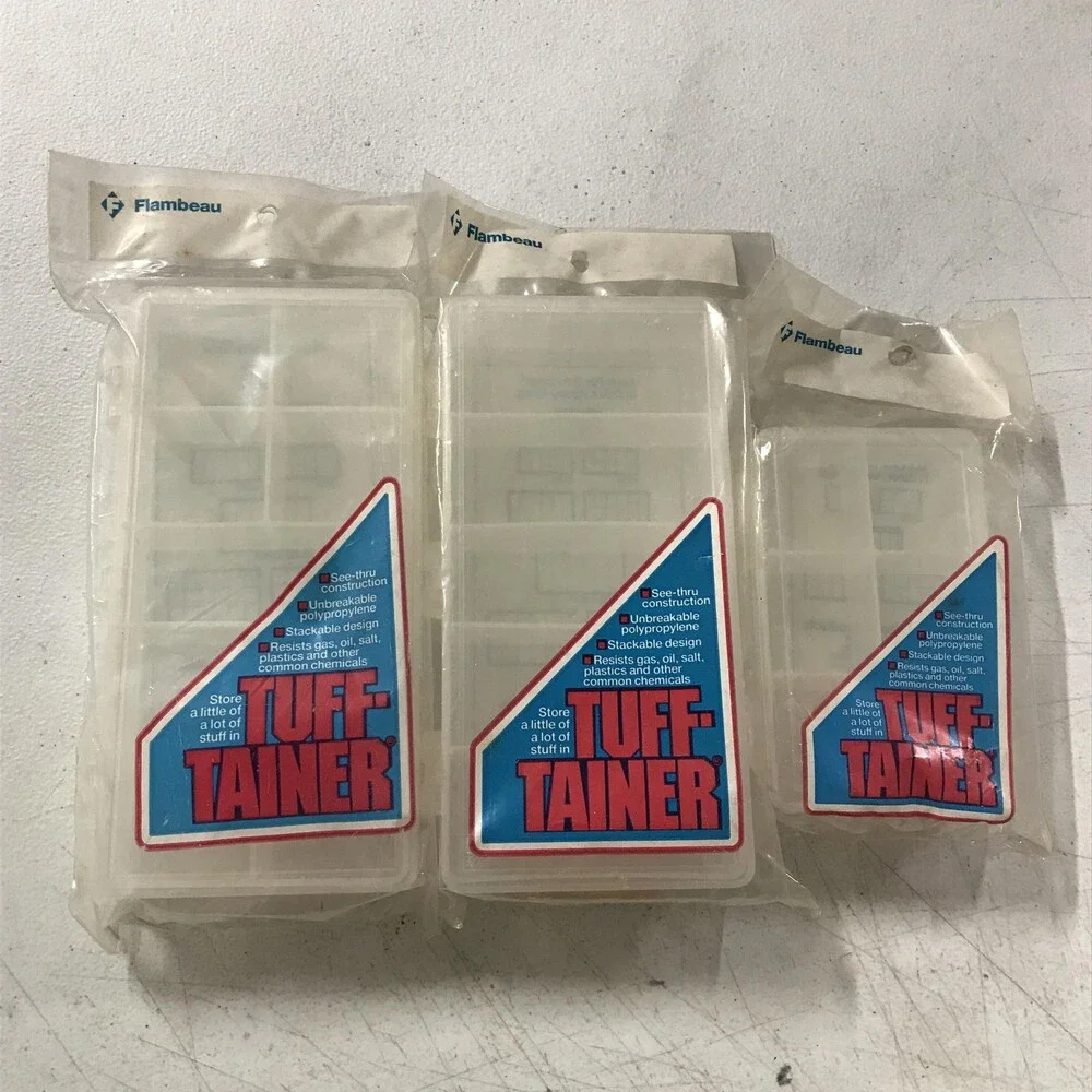 Lot Of 3 Vintage Flambeau Tuff-Tainer Utility Box Clear Plastic Tackle Storage
